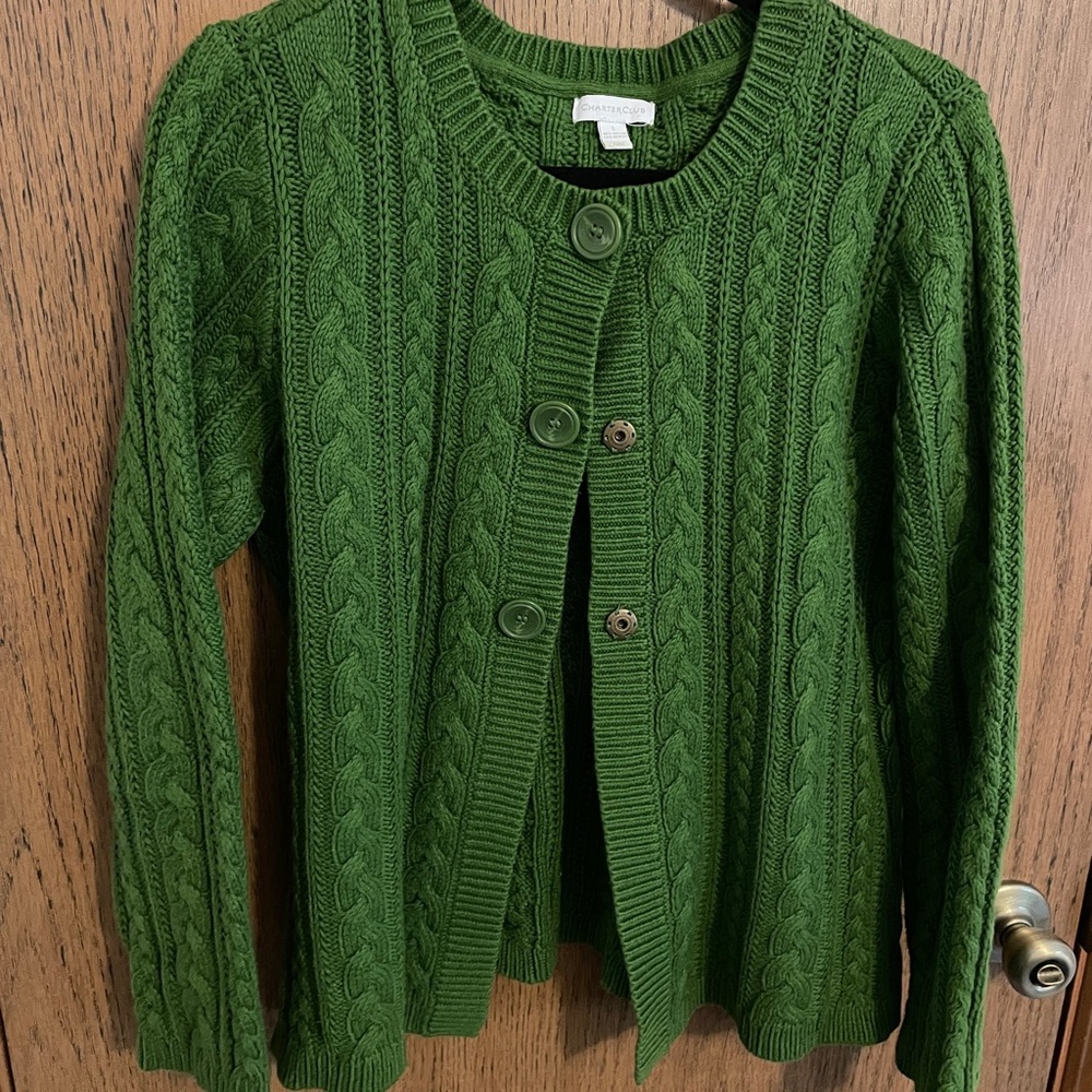 Charter Club Forest Green Cable Cardigan